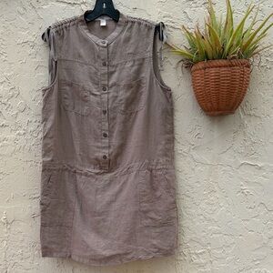 Forever 21 Sleeveless Taupe Shift Dress with Front Buttons and Tie Shoulders